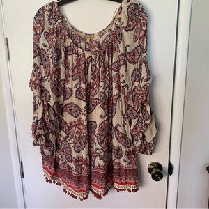 Democracy Ruffle Pom Pom Shirt Paisley Print Size 1x Adorable